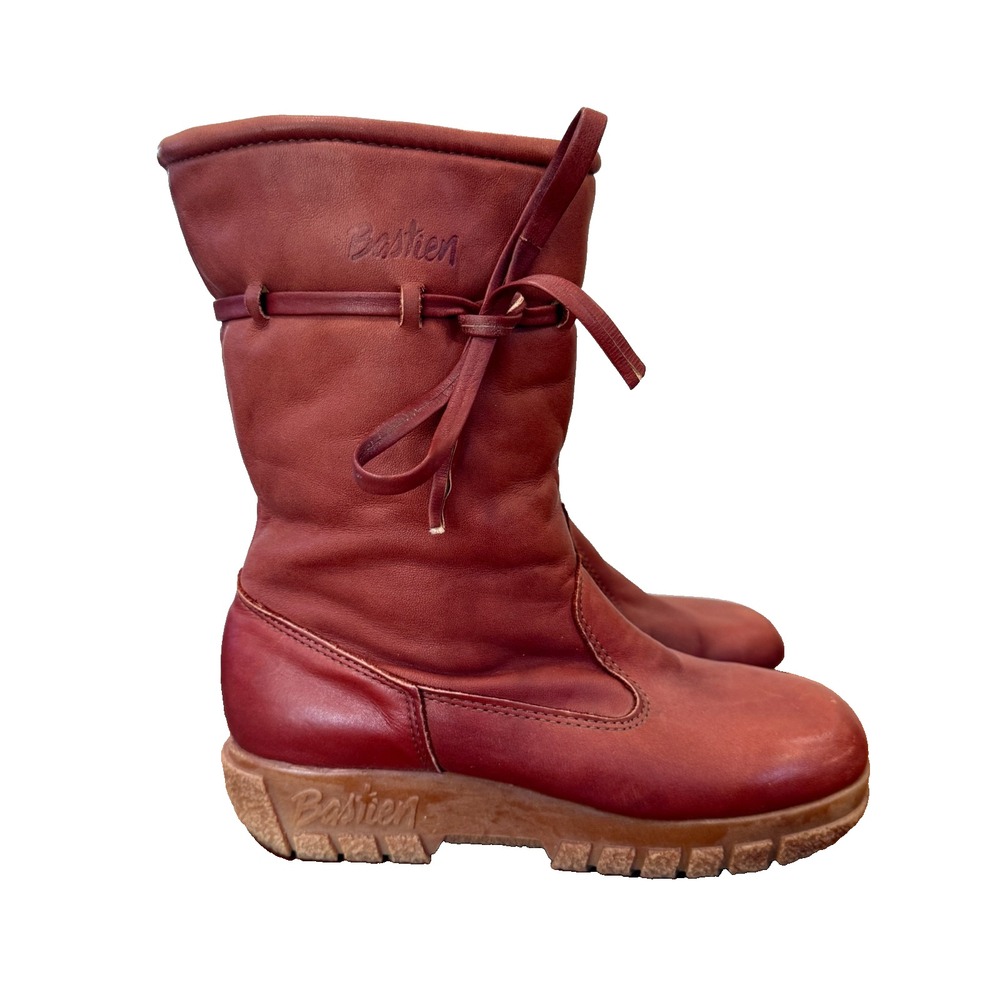 Vintage 70s Bastien Husky Red Brown Leather Boots 6.5M Shearling Canada Winter